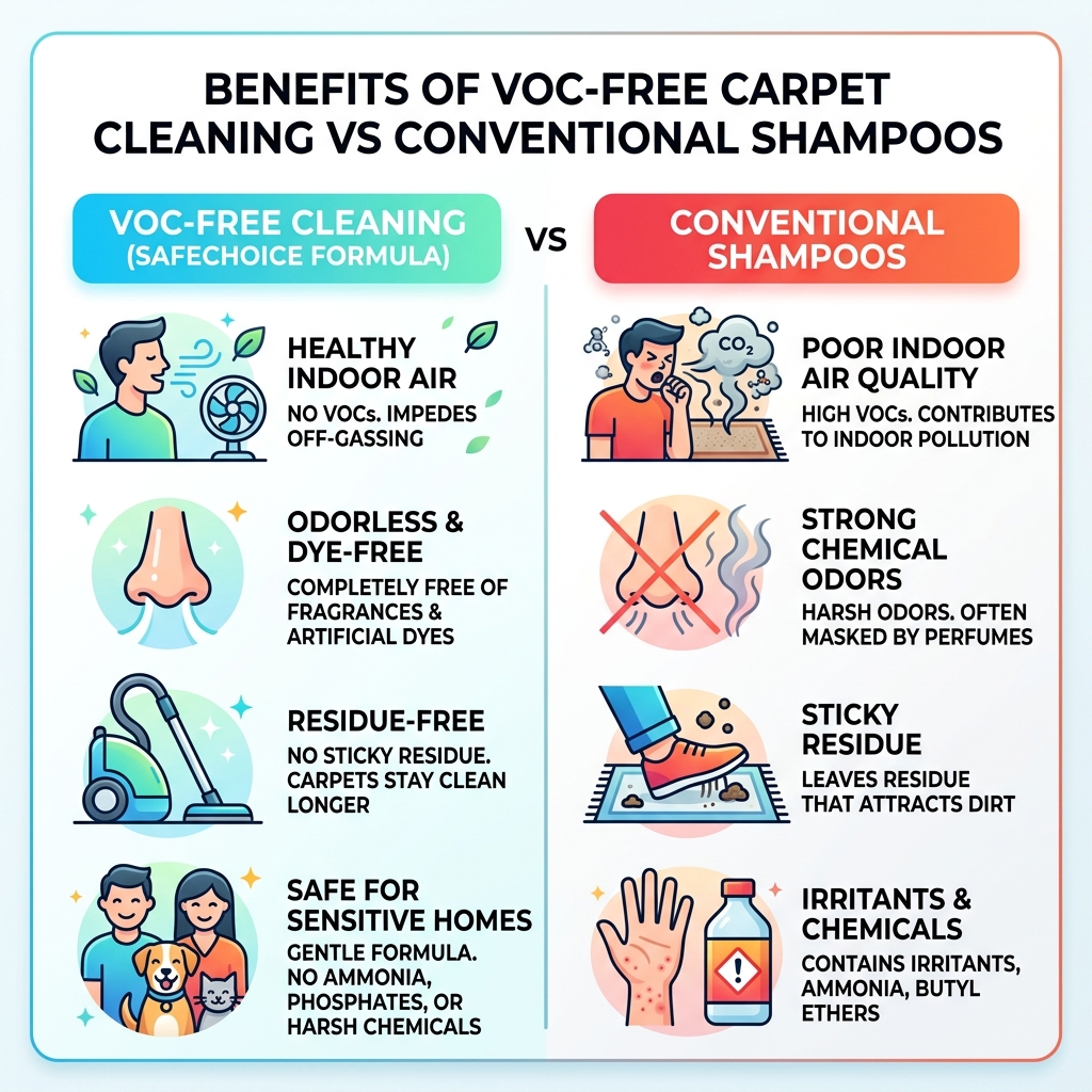 Benefits of VOC-free carpet cleaning vs conventional shampoos infographic - afm safechoice carpet shampoo infographic Benefits of VOC-free carpet cleaning vs conventional shampoos infographic - afm safechoice carpet shampoo infographic