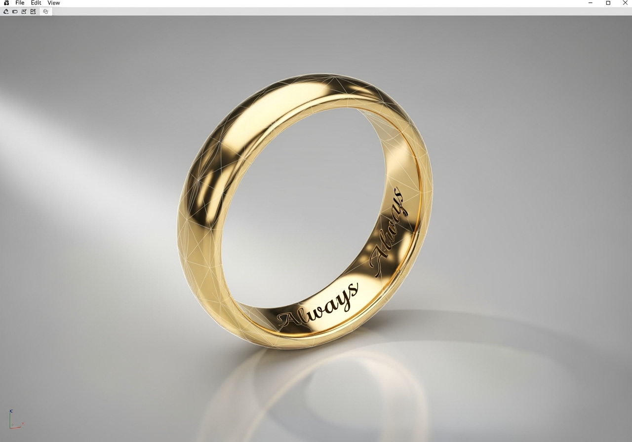 3D ring model showing an engraving - virtual ring design