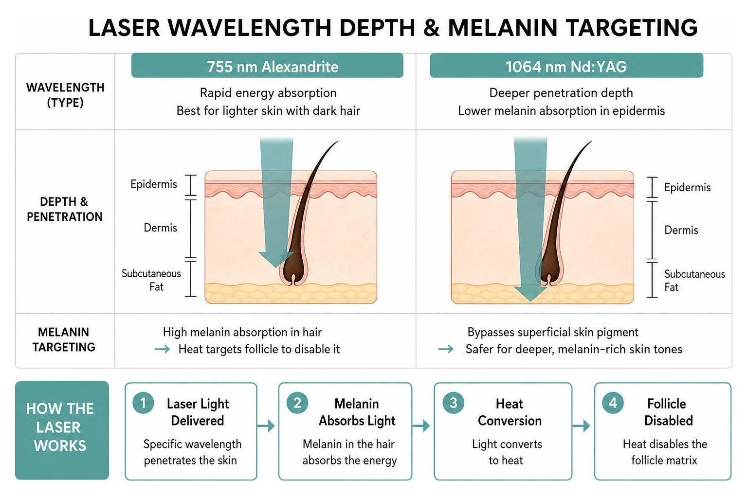 Laser wavelength depth and melanin targeting Laser wavelength depth and melanin targeting