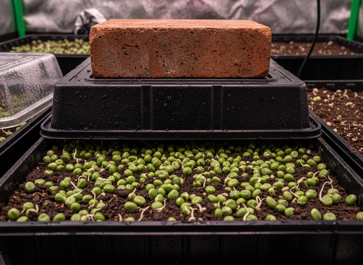 Weighted germination trays for pea shoots - pea shoot microgreens