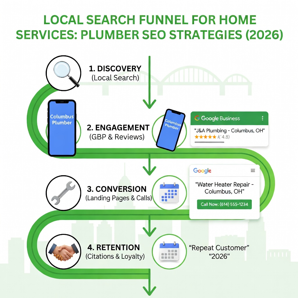 Infographic explaining the local search funnel for home services - plumber seo strategies columbus infographic 