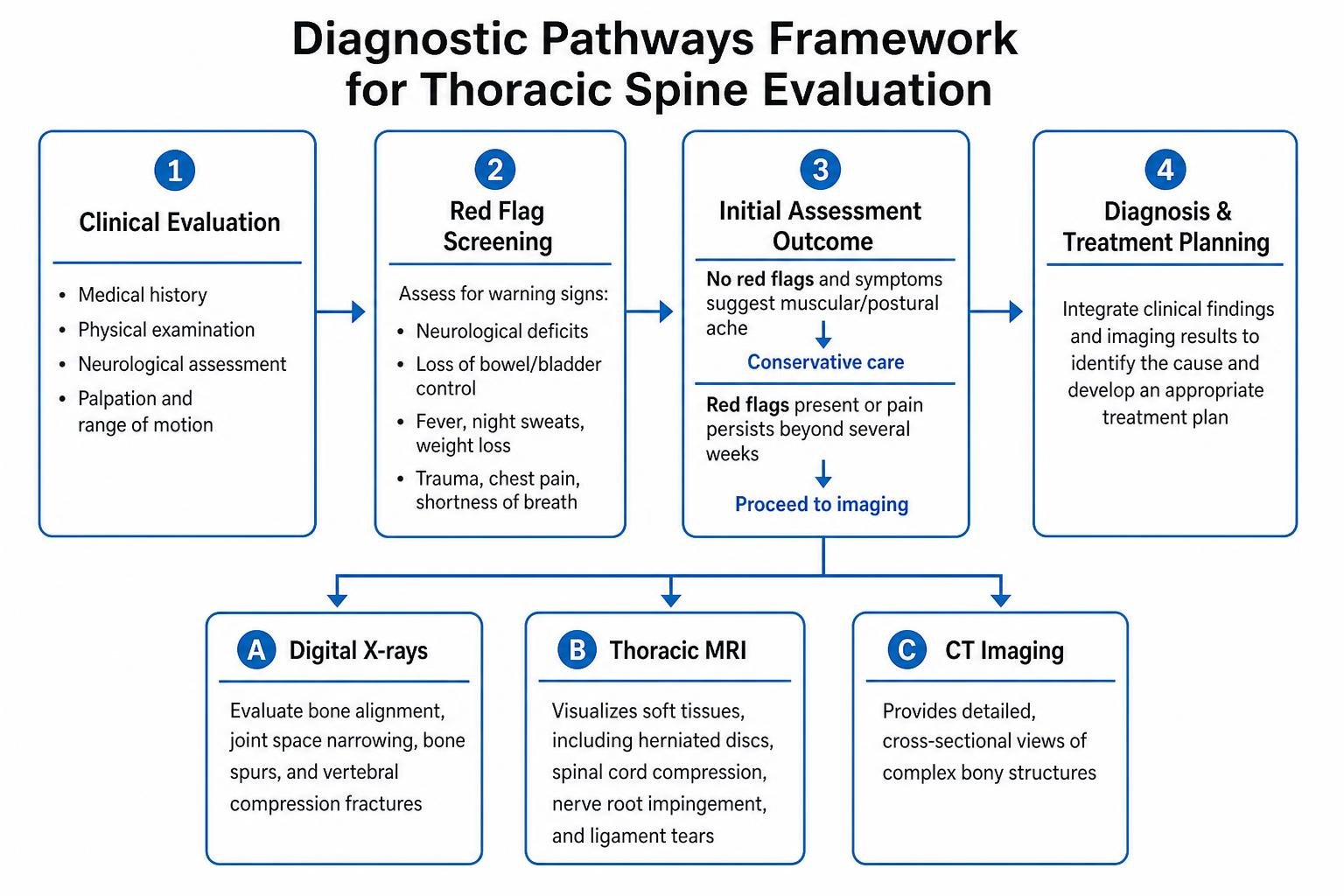Diagnostic pathways framework for thoracic spine evaluation