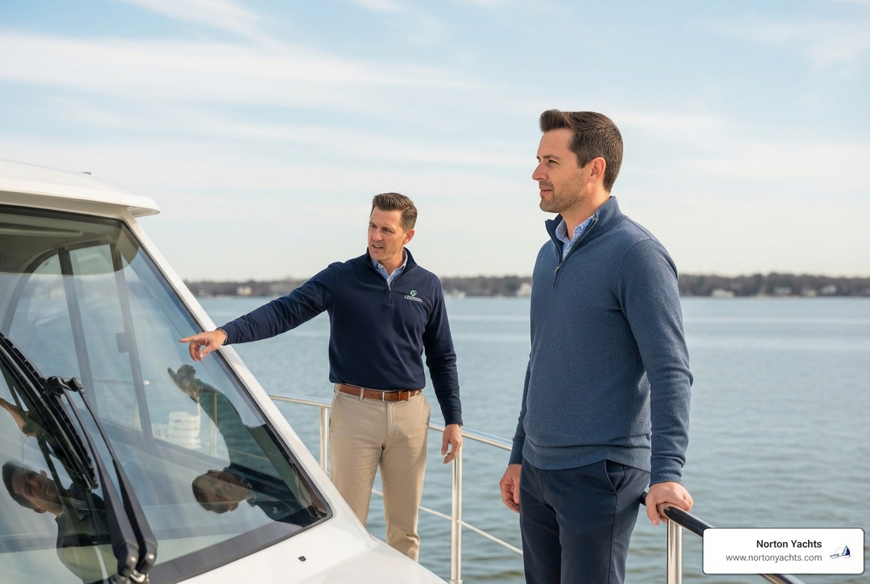Broker showing a yacht to a potential buyer on the Chesapeake Bay - Brokerage - Sell Your Boat
