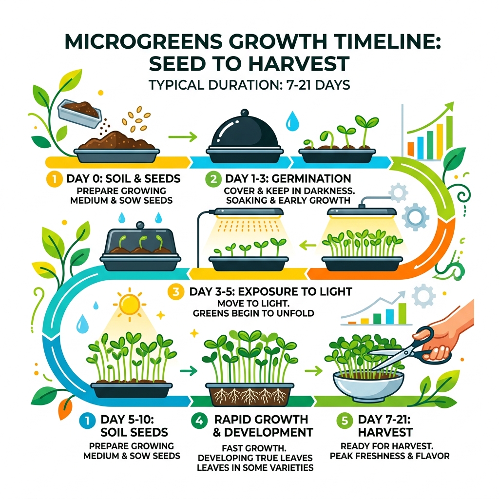 Microgreens growth timeline from seed to harvest in 7-21 days with key milestones - microgreens business plan pdf