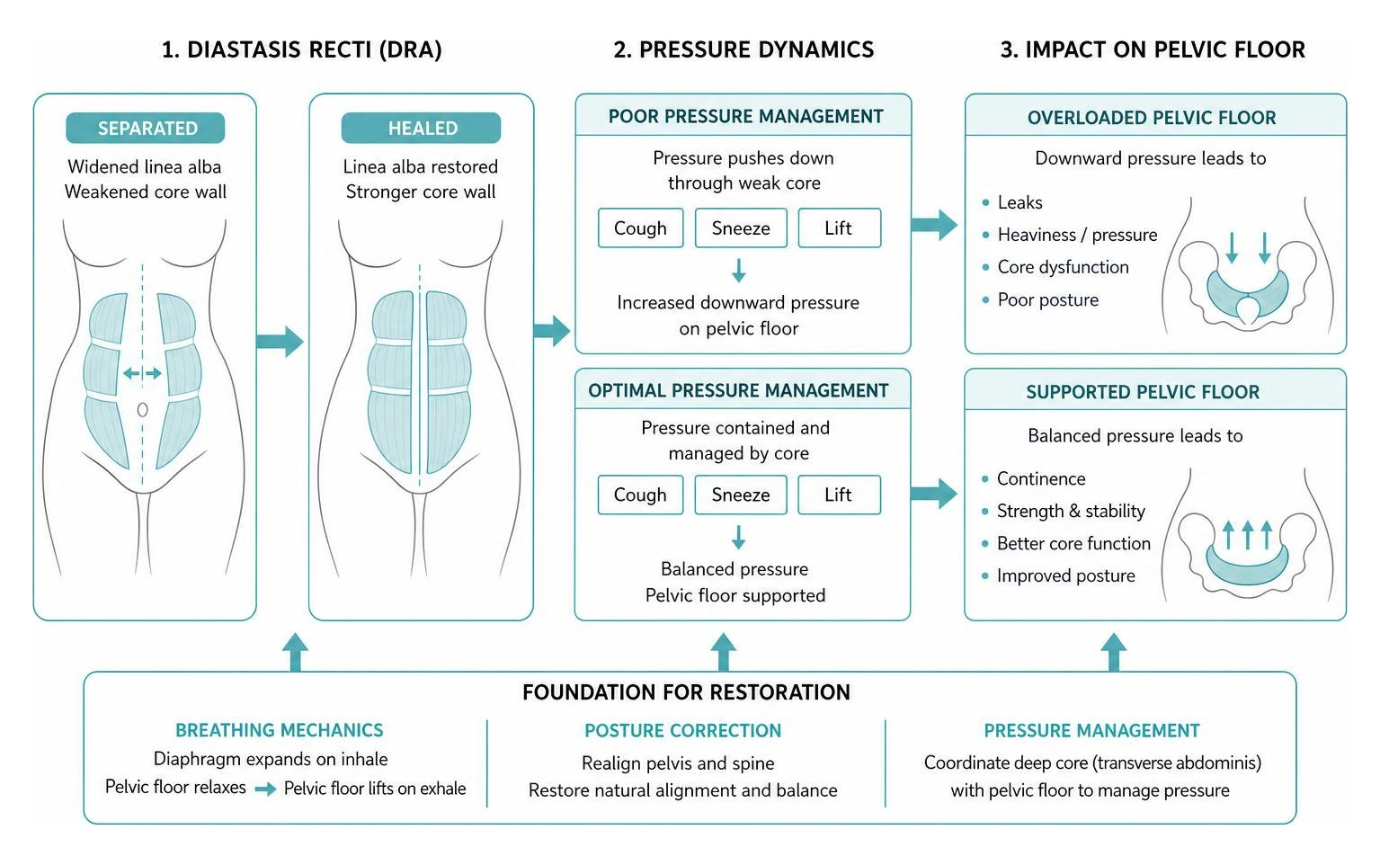 Core pressure management and diastasis recti dynamics