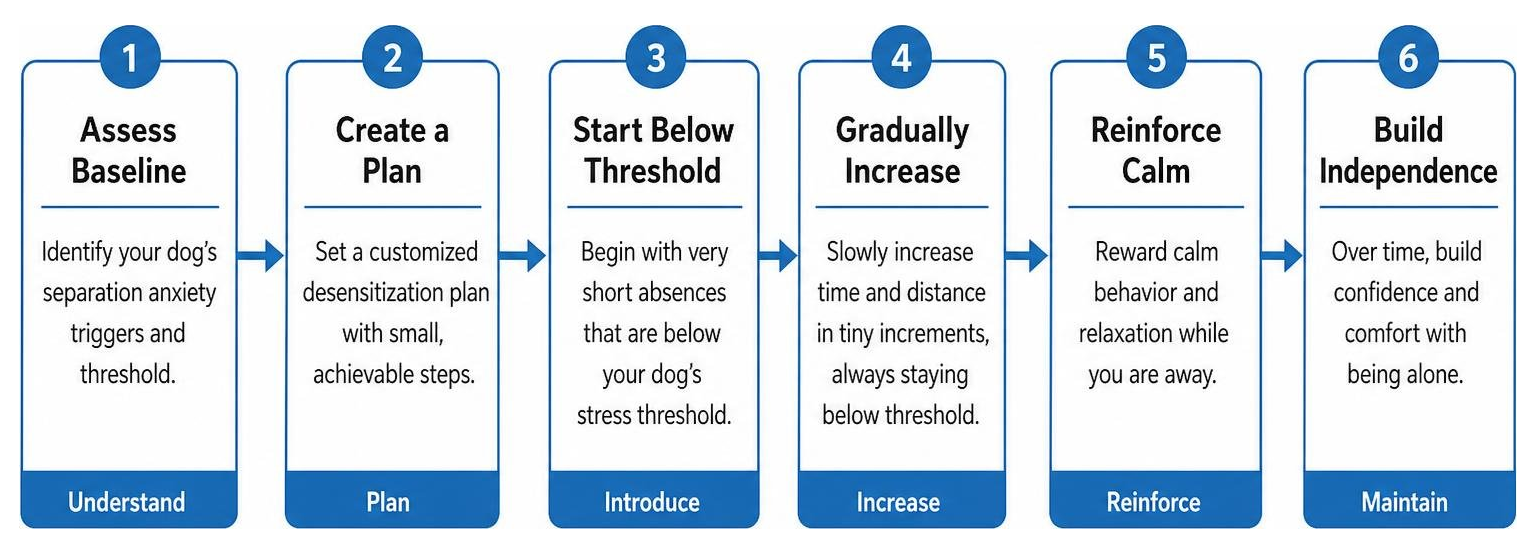 Step-by-step systematic desensitization process for separation anxiety Step-by-step systematic desensitization process for separation anxiety
