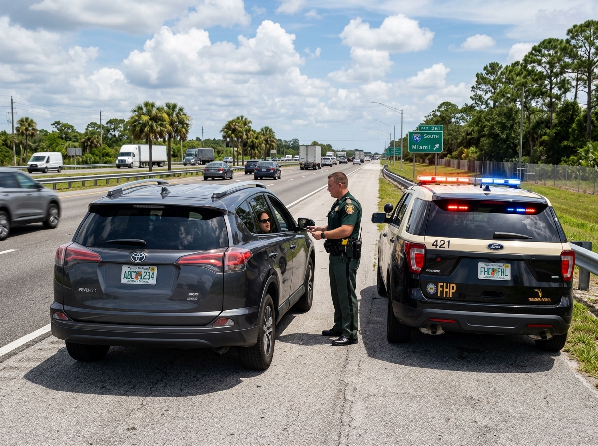 Florida law enforcement officer conducting a vehicle stop - immigration in florida 2025