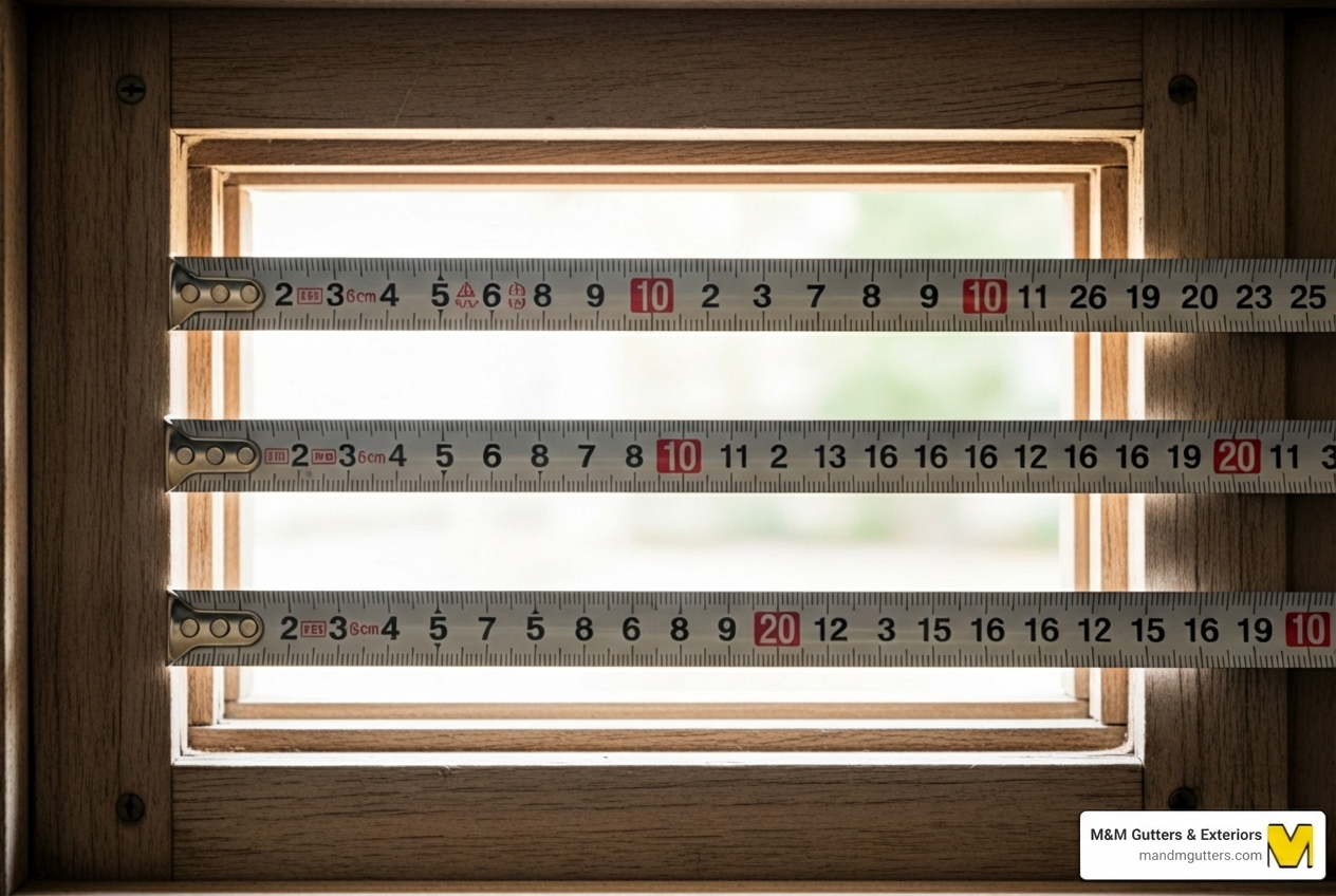 Tape measure stretched across the top, middle, and bottom of a window opening between the jambs - how to measure double hung windows