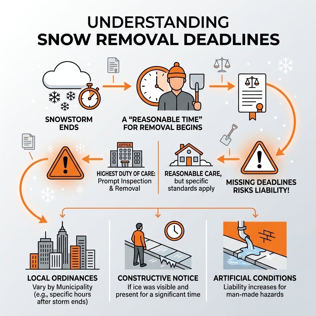 snow removal deadlines - frozen walkway slip claim infographic 