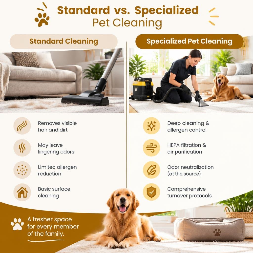 comparison of standard vs. specialized pet cleaning infographic