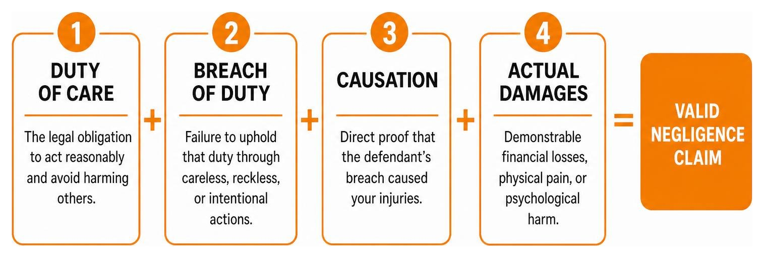The four required legal elements to establish negligence in a personal injury claim