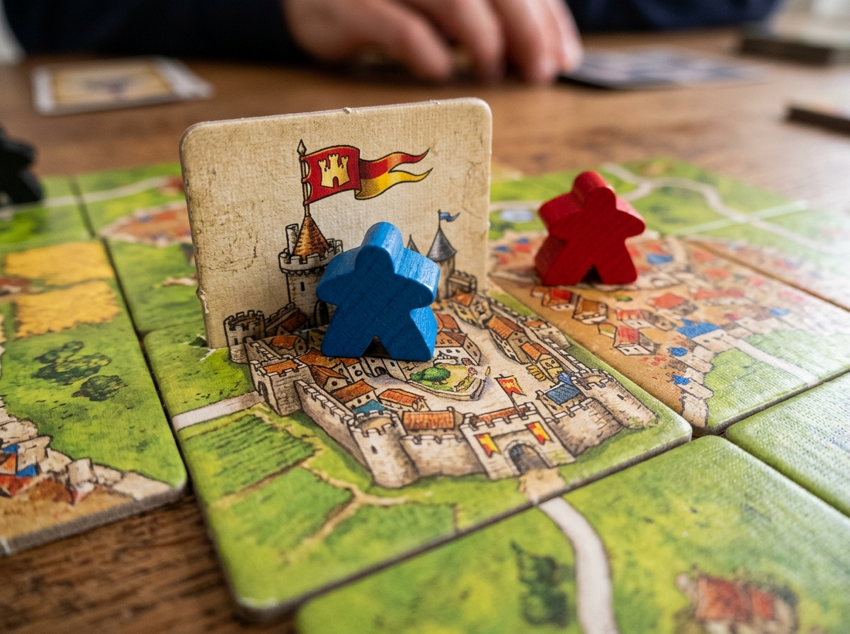Meeples placed on a city tile to claim ownership - carcassonne strategy guide
