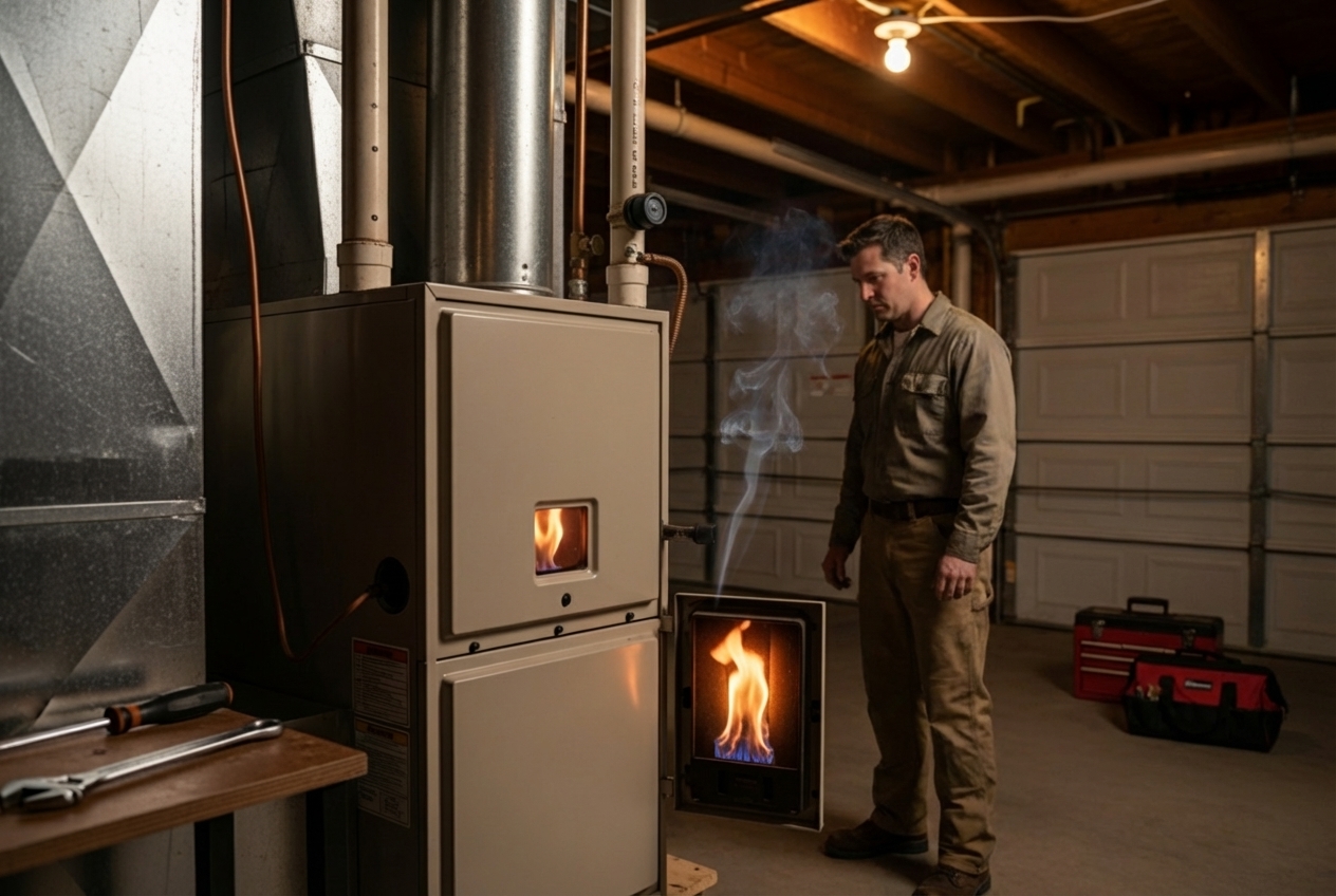 Infographic showing the warning signs that indicate you need heating repair: strange noises like banging or whistling, uneven heating with cold spots in rooms, frequent system cycling, increased energy bills, yellow pilot light, weak airflow from vents, and unusual smells. The graphic includes icons for each sign and a central image of a furnace or heating system. - heating repair in rockaway nj Infographic showing the warning signs that indicate you need heating repair: strange noises like banging or whistling, uneven heating with cold spots in rooms, frequent system cycling, increased energy bills, yellow pilot light, weak airflow from vents, and unusual smells. The graphic includes icons for each sign and a central image of a furnace or heating system. - heating repair in rockaway nj