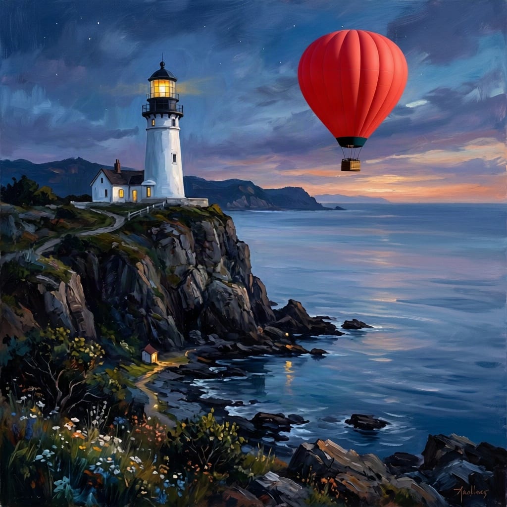A red hot-air balloon drifting in the sky