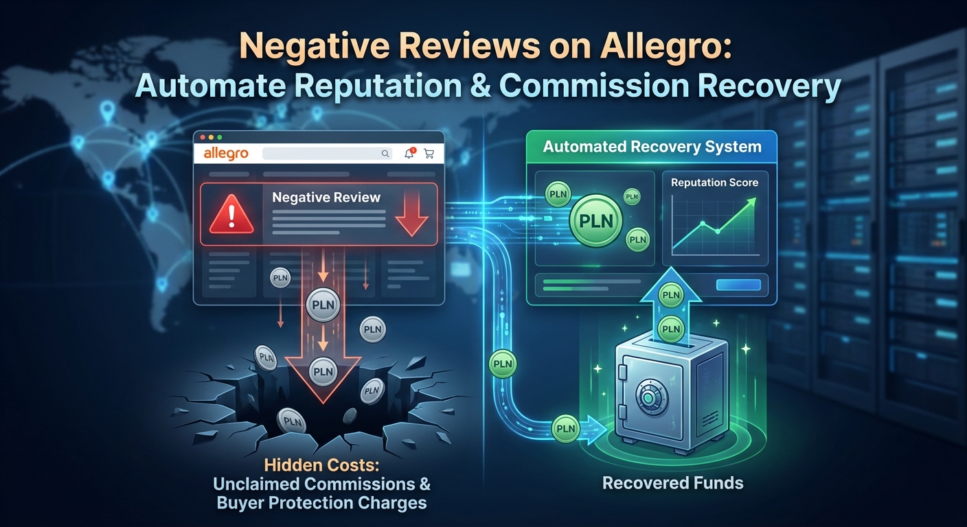 Dashboard showing negative reviews Allegro dropshipping case management and commission recovery automation