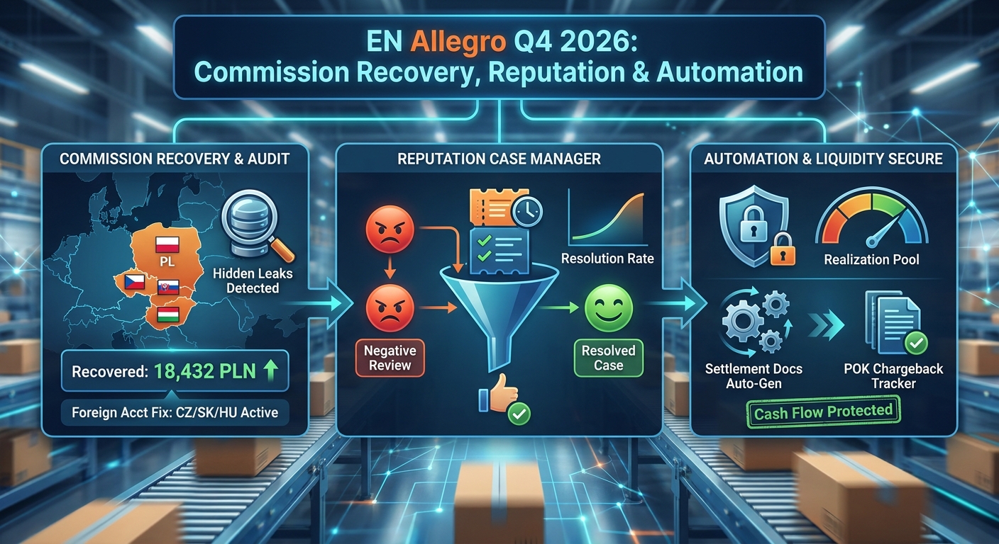 Allegro Q4 sales dashboard showing commission recovery alerts and POK chargeback detection for 2026 peak season preparation