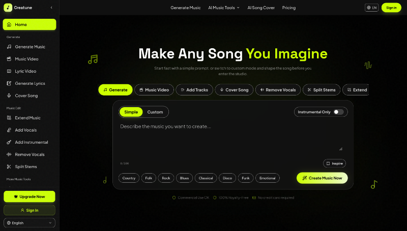 Creatune AI Music Generator preview