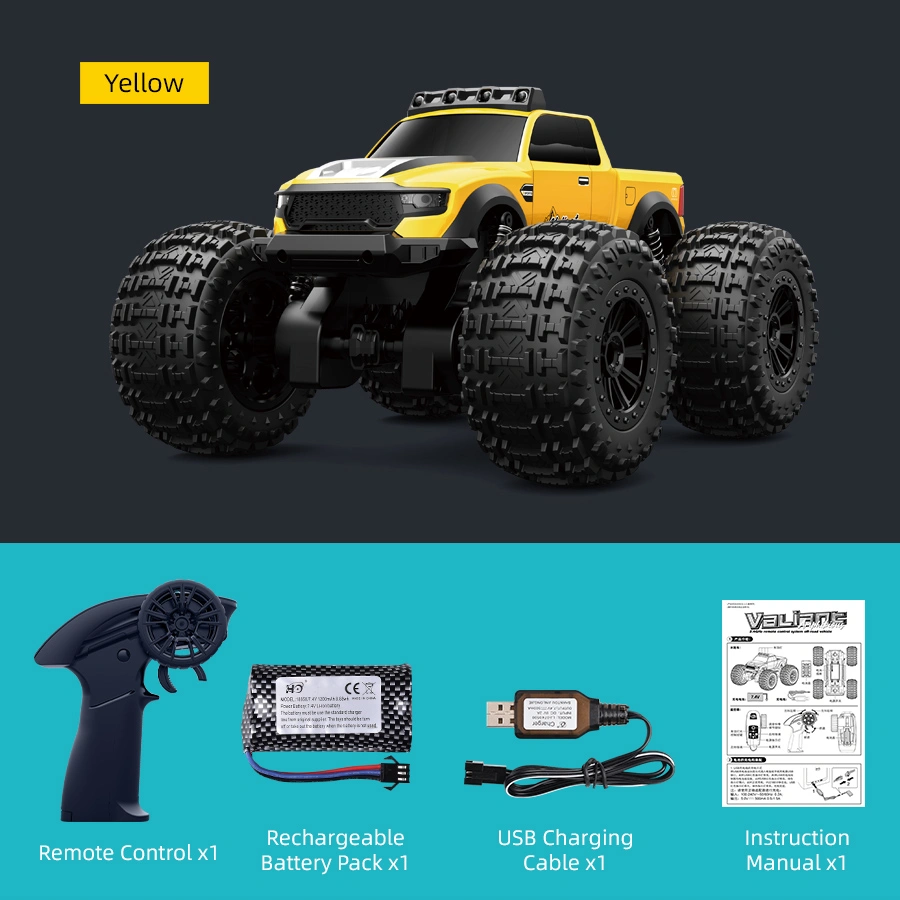 Жовтий RC-автомобіль VALIANT з комплектацією: пульт, акумулятор, USB-кабель та інструкція