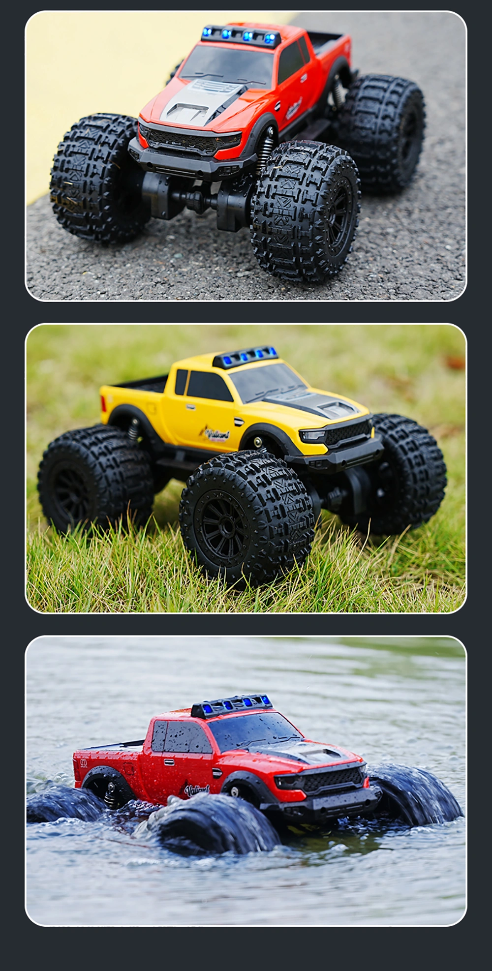 Червоний RC-автомобіль VALIANT з синьою світловою панеллю на даху
