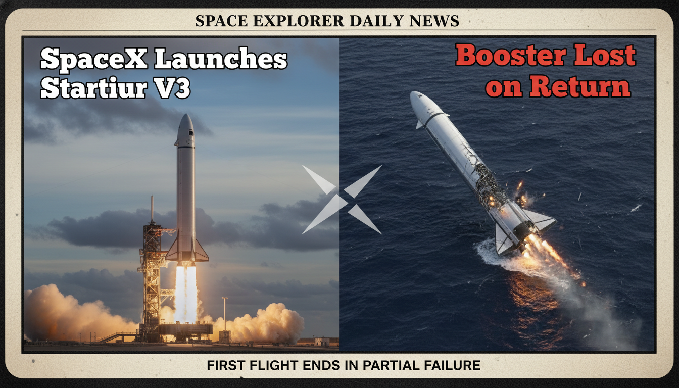 SpaceX launches Starship V3 for the first time, but loses booster on return