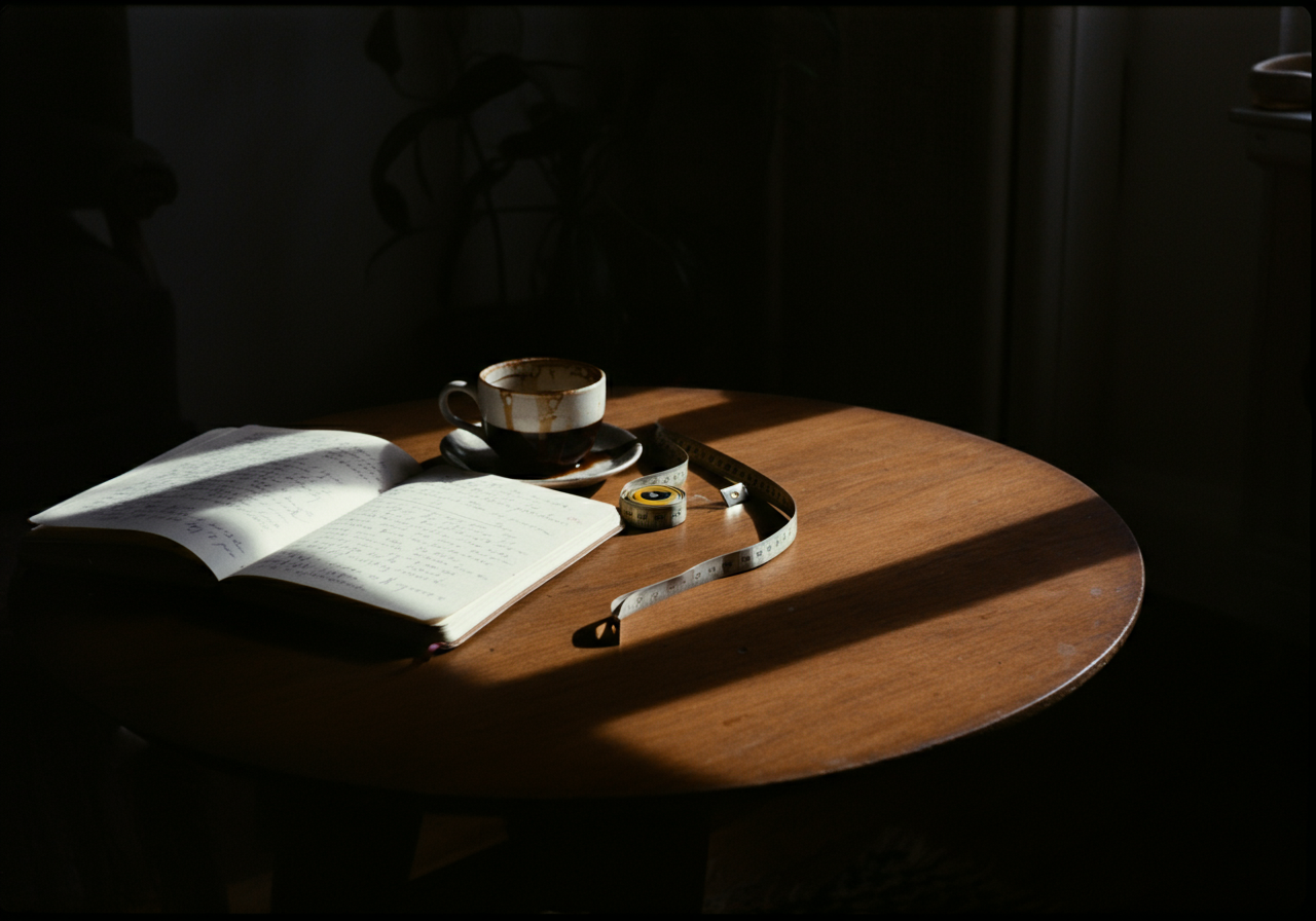 A close-up, natural lifestyle photograph of a smartphone screen displaying a buffering icon, resting on a wooden coffee table next to a half-empty cup of black coffee, illuminated by soft afternoon window light.
