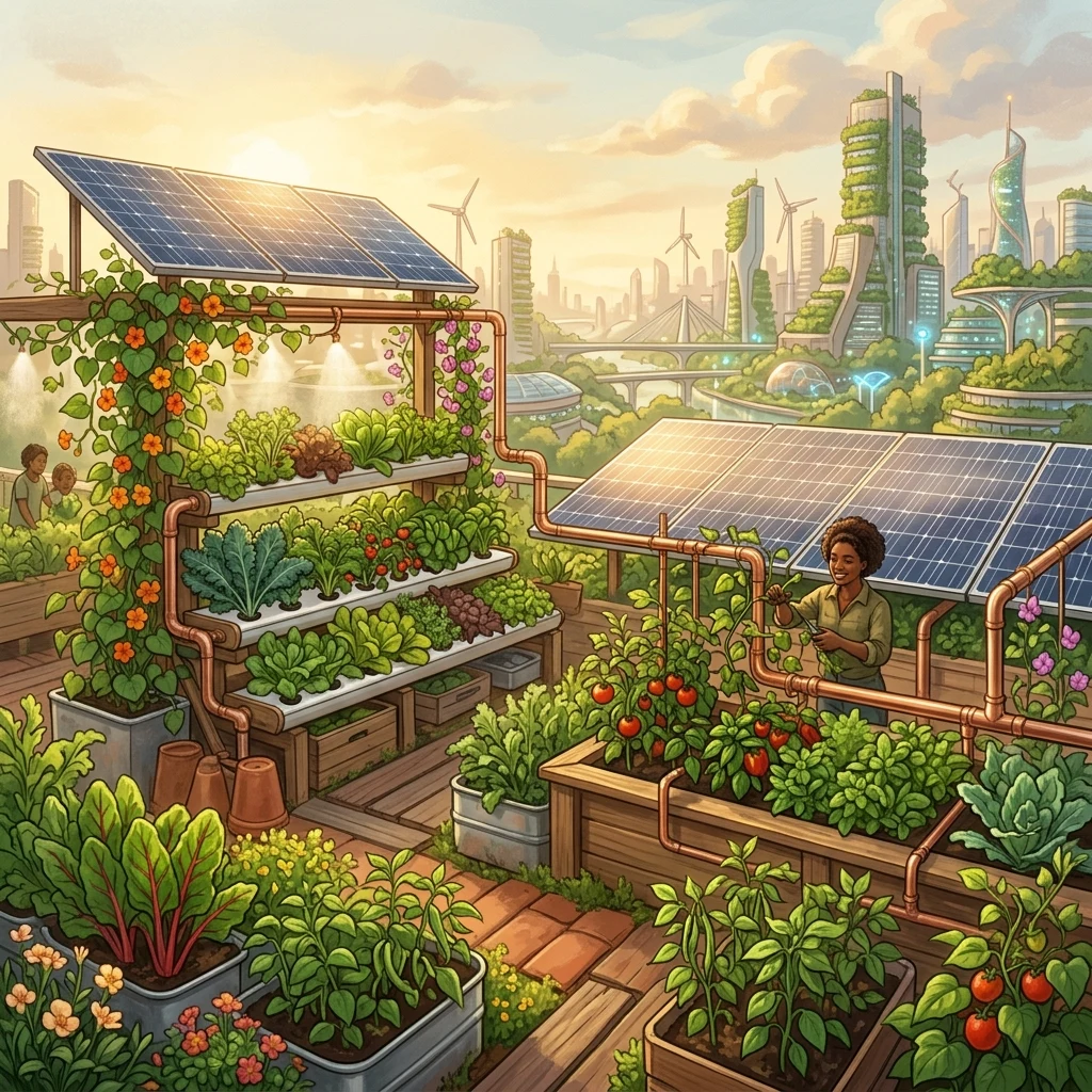 Solar punk rooftop garden