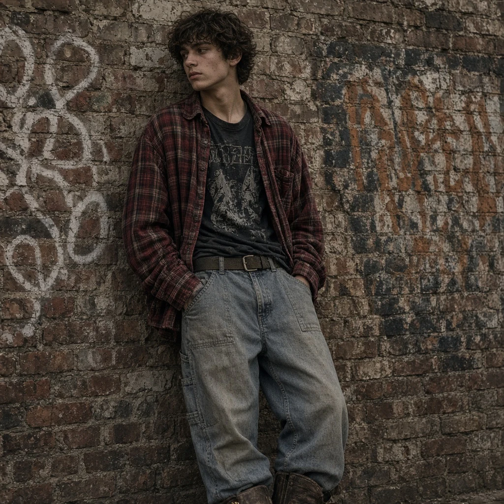 Thoughtful look in a plaid flannel shirt