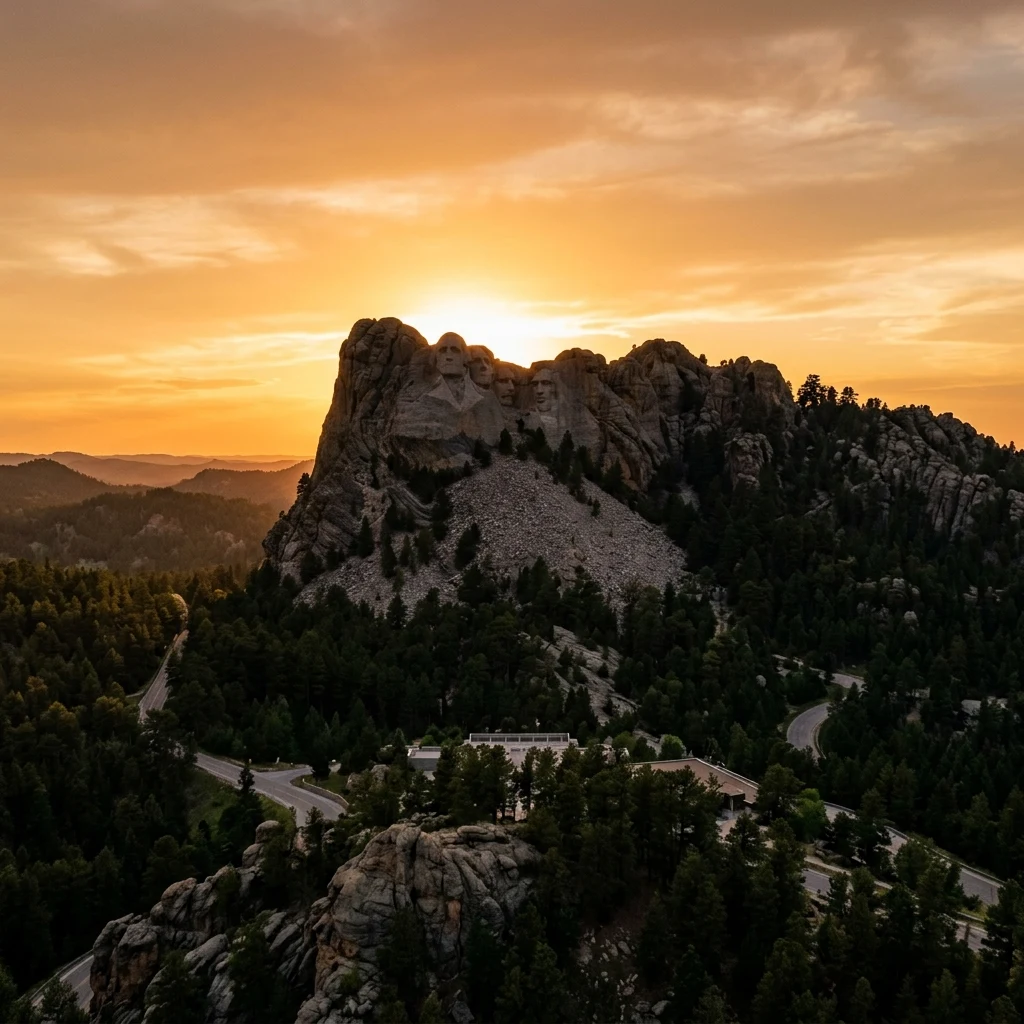 Mount Rushmore carved into the granite face of the Black Hills