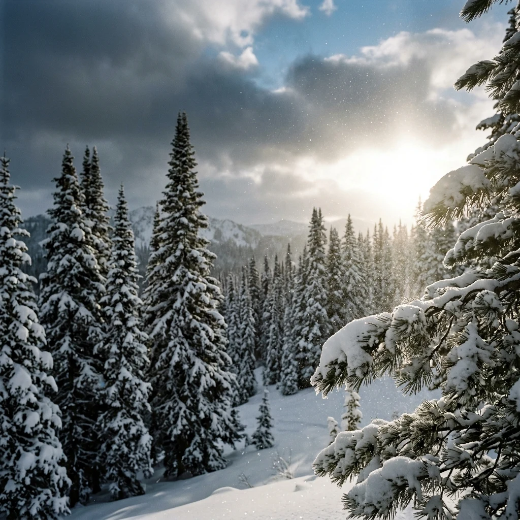 A dramatic storm front clearing over a dense taiga forest