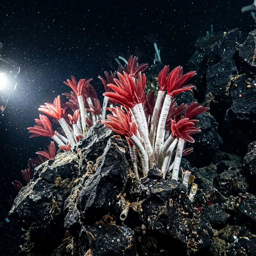 Deep sea tube worms on volcanic rock