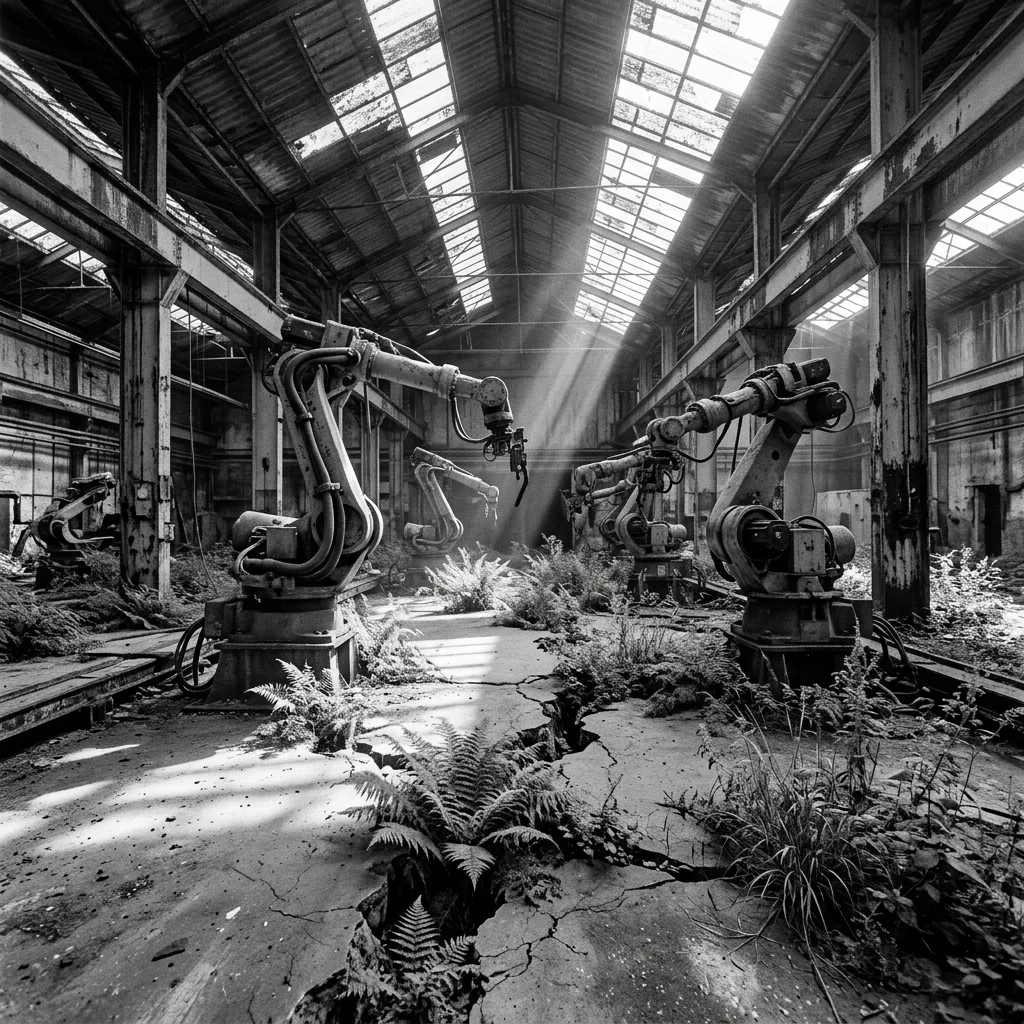 Nature reclaiming an abandoned factory