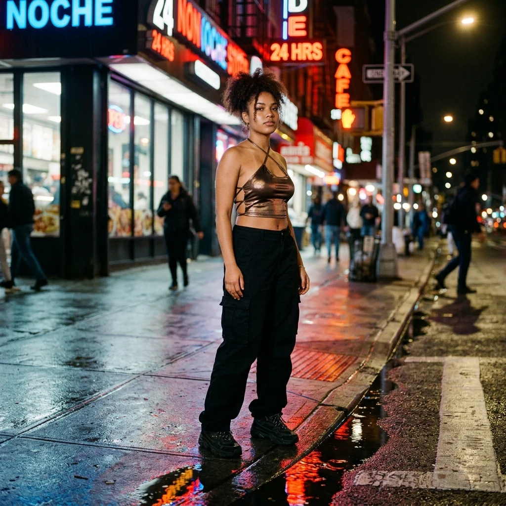 Person standing on a rainy city street
