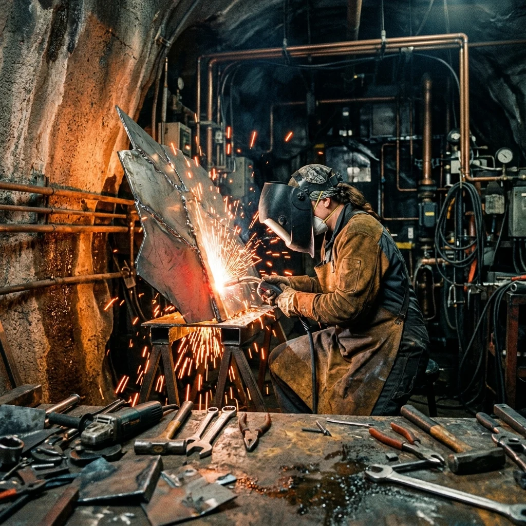 A subterranean workshop inside an old utility cavern