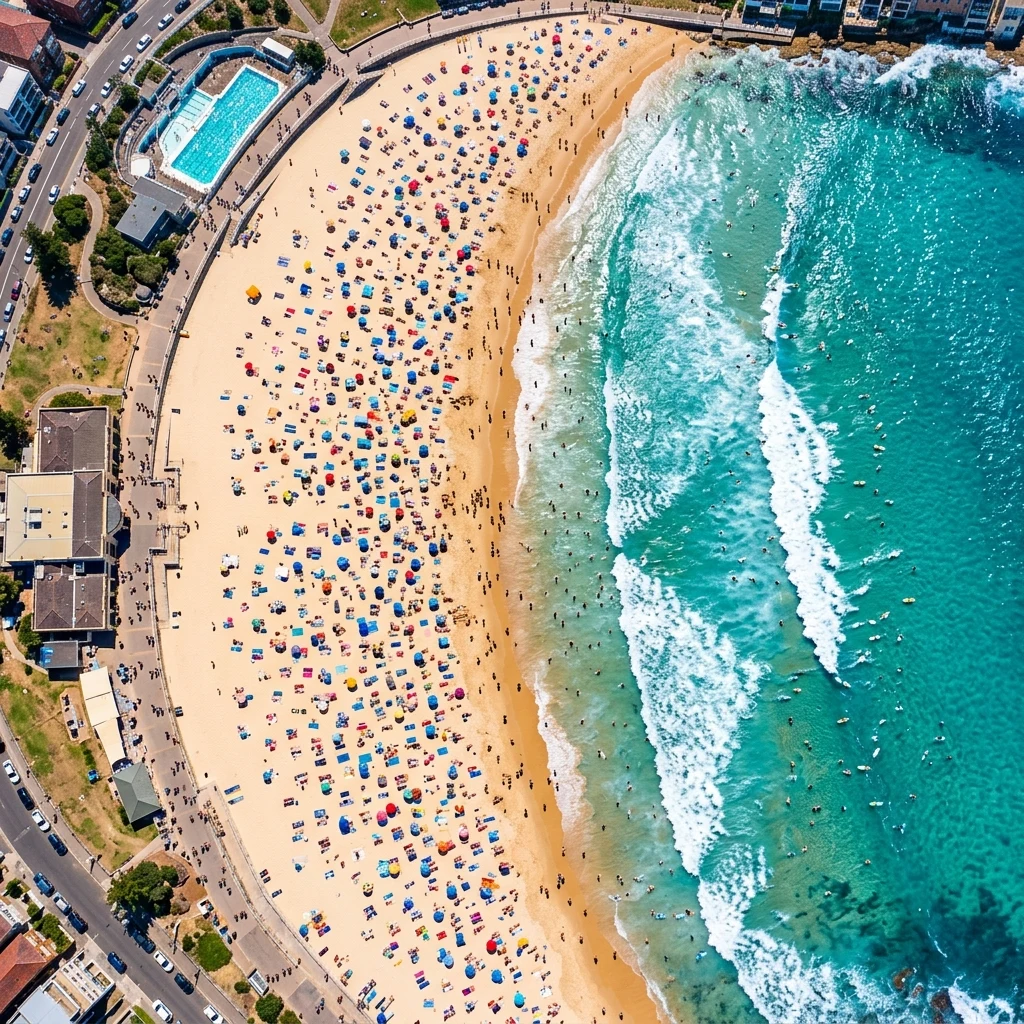 An aerial view of Bondi Beach in Sydney