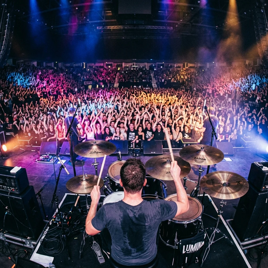 A crowd watching a band