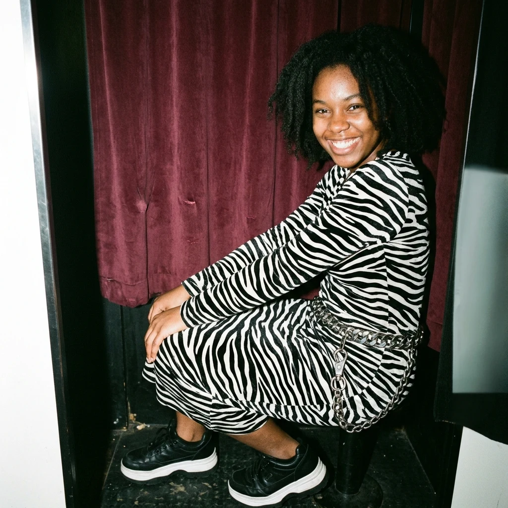 Fashion portrait inside a vintage photo booth