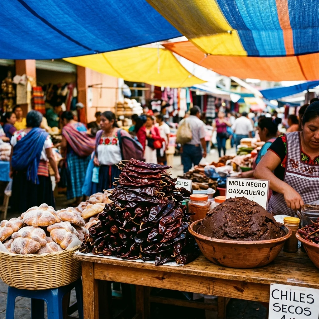 Vibrant market stall with local food