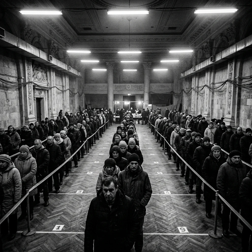 People waiting in lines at an auditorium