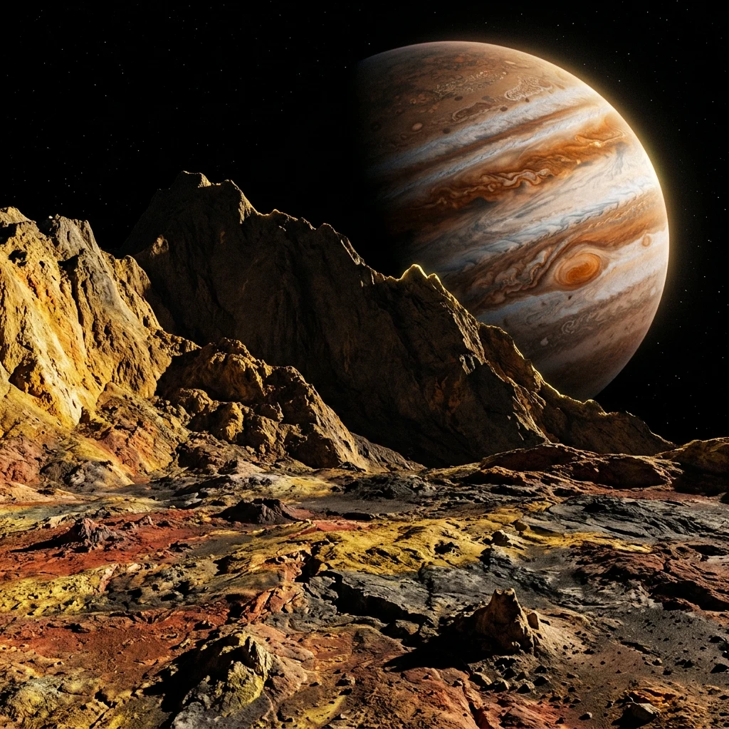 Volcanic mountain range on a distant moon
