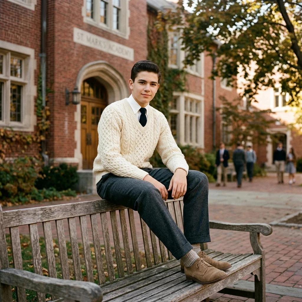 Person sitting on a bench outside school