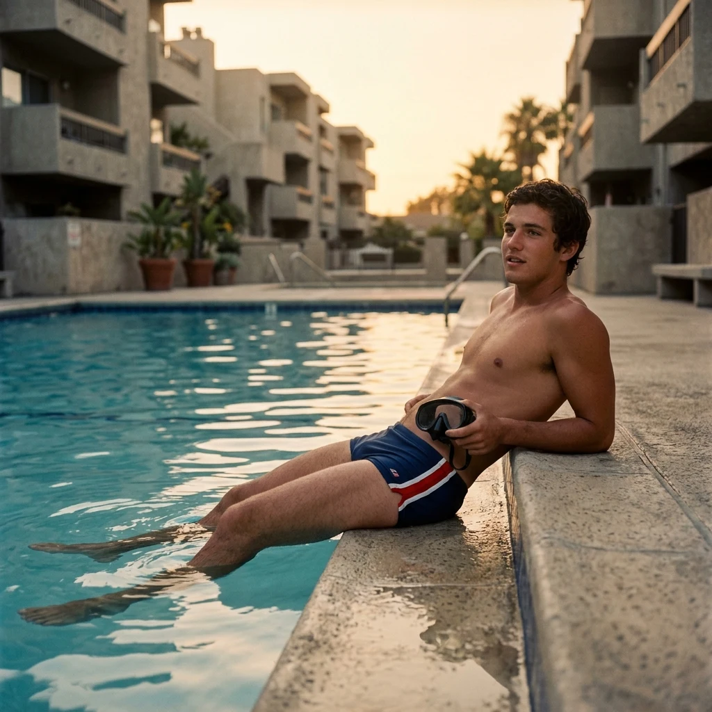 Relaxing by the pool at sunset