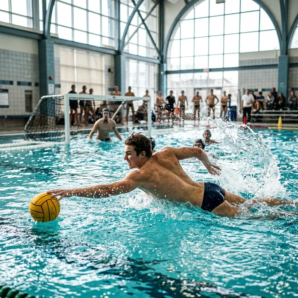 Athlete playing water polo in a pool