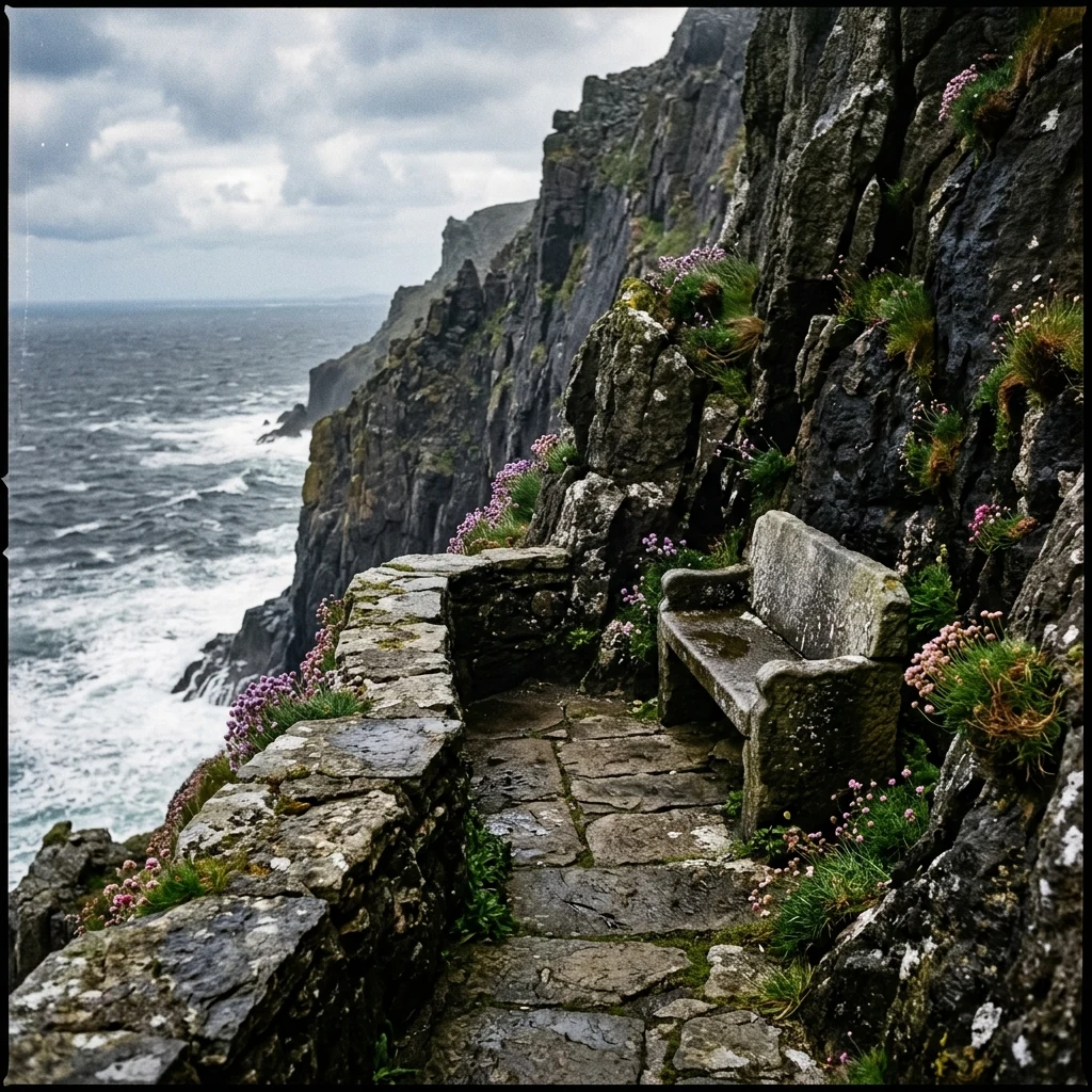 Stone terrace overlooking a turbulent ocean