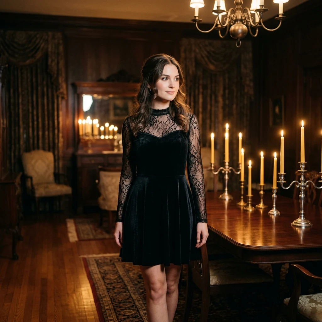 Elegant person in a candlelit dining room