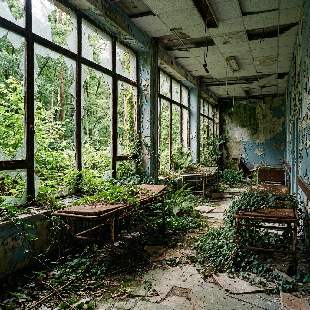 Nature reclaiming an abandoned hospital ward