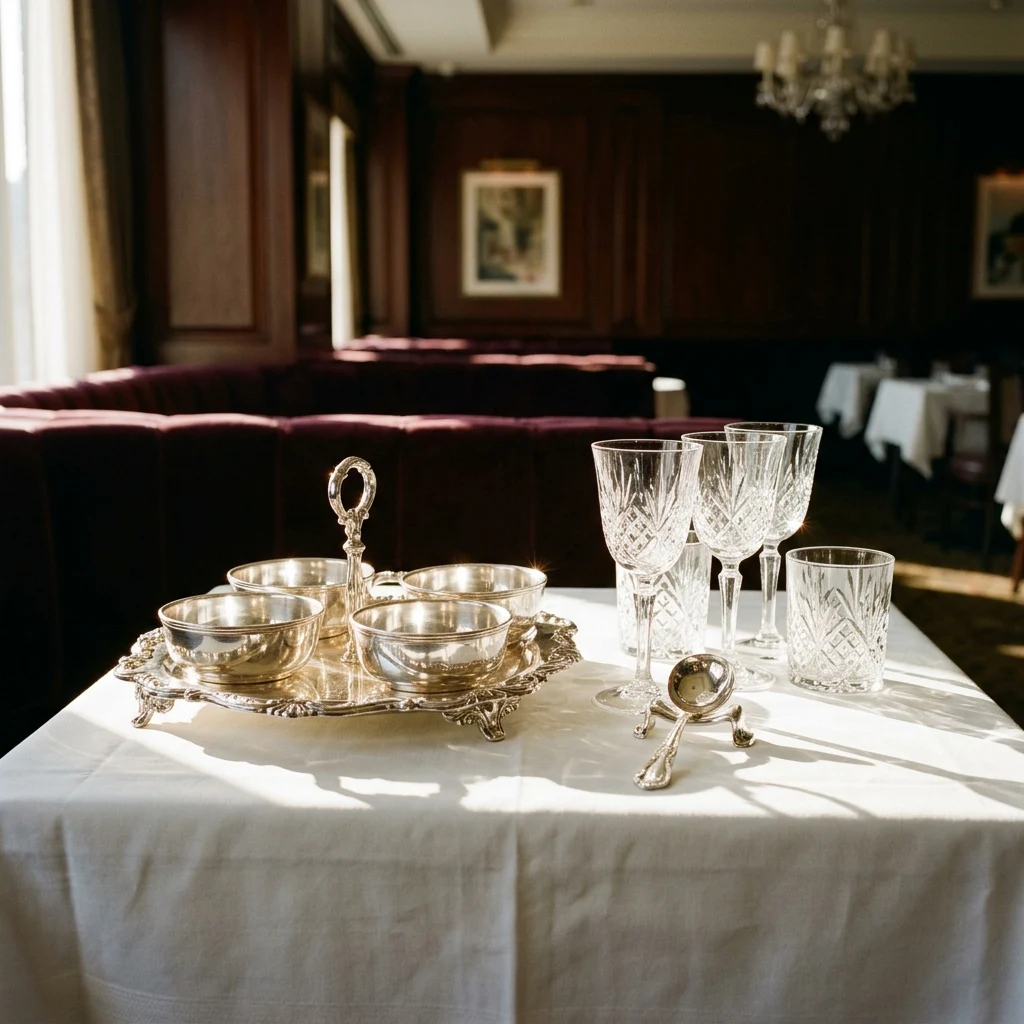 An empty vintage supper club relish tray station