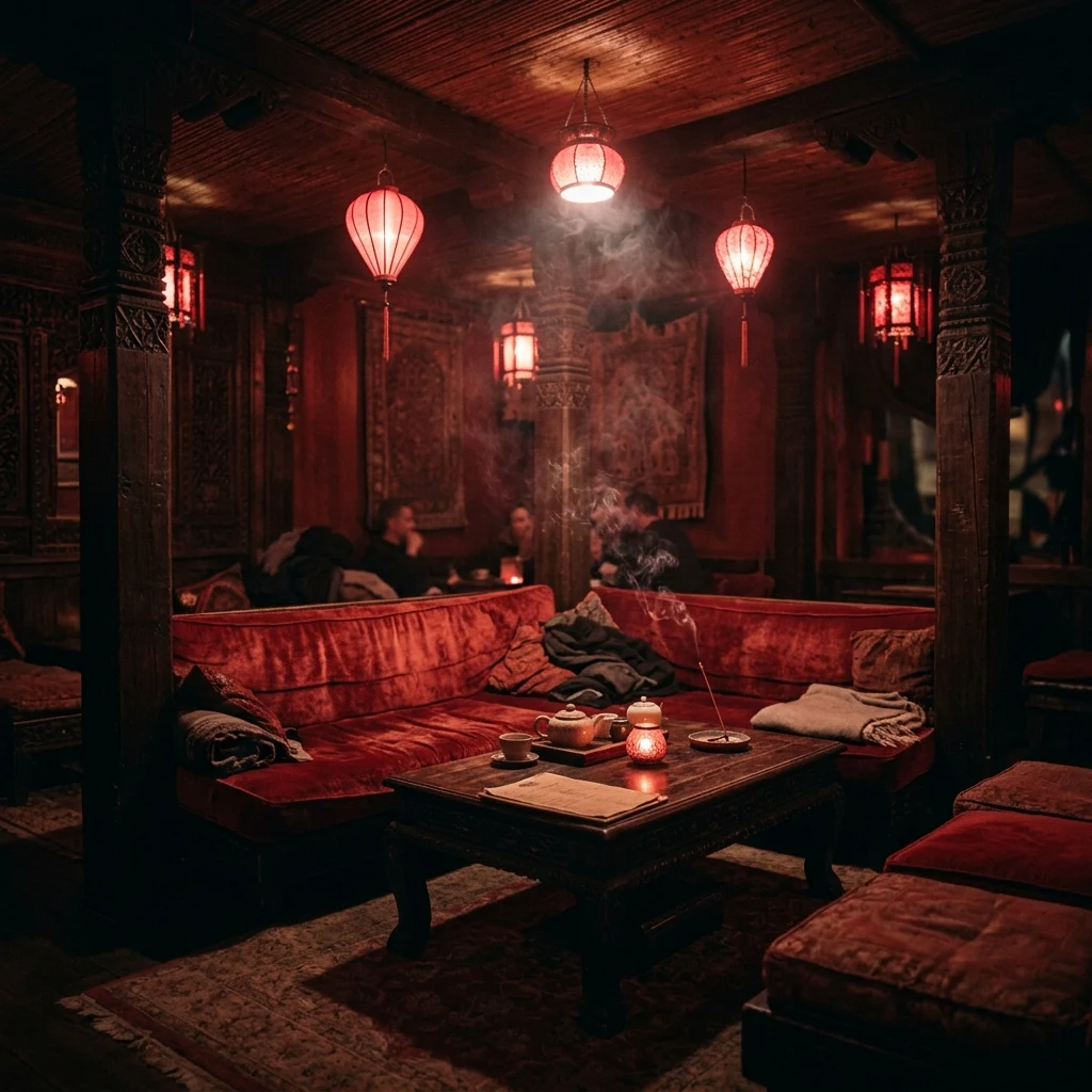 Cozy and quiet red velvet tea room
