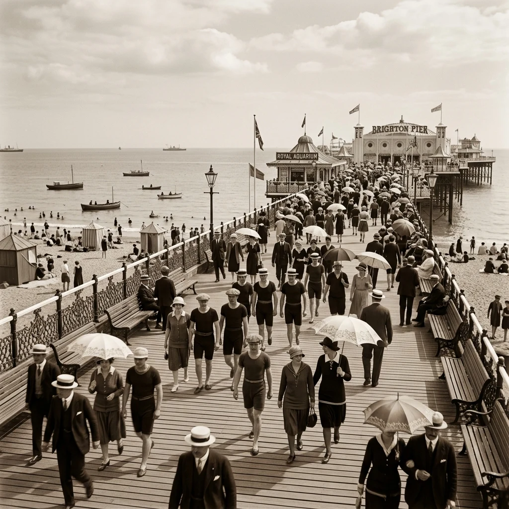 A 1920s seaside promenade photographed on glass plate