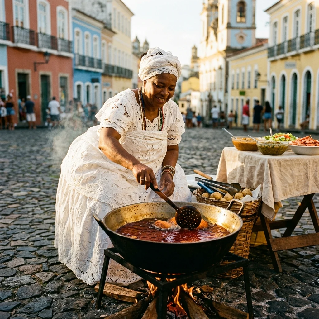 Cooking traditional food on a sunny plaza