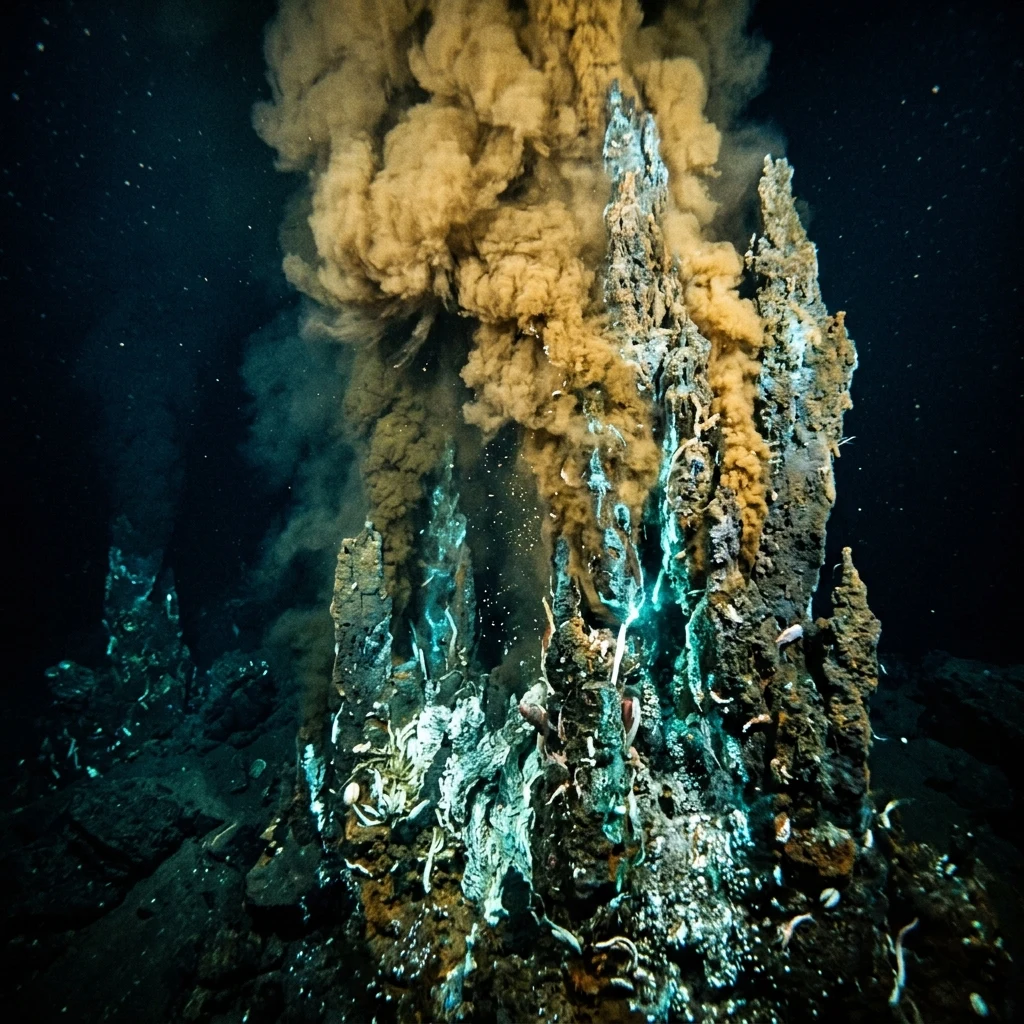Hydrothermal vent chimneys towering like gothic spires on the East Pacific Rise